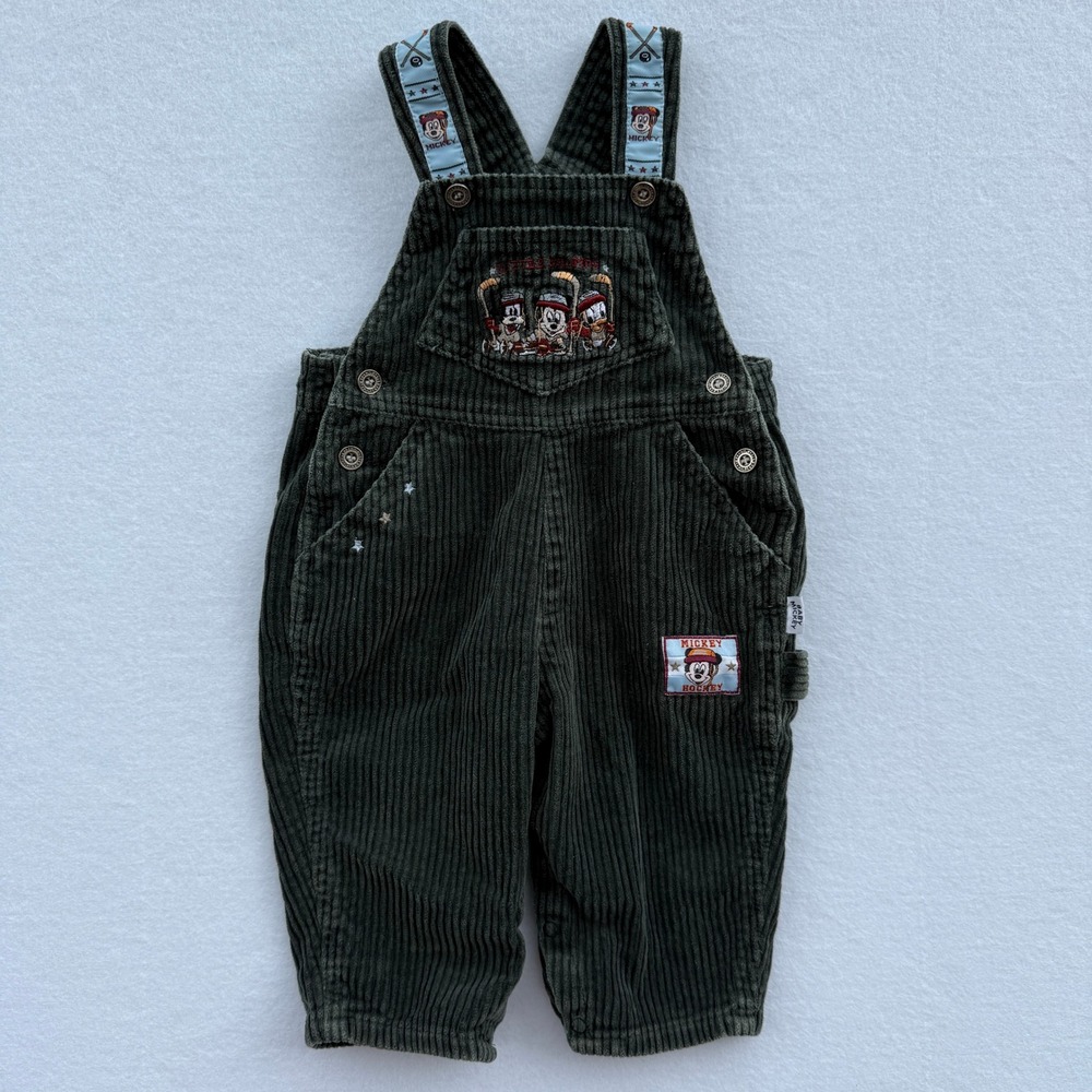 Vintage Baby Mickey & Co Overalls 12M Corduroy Disney Mickey Hockey Little Champ
